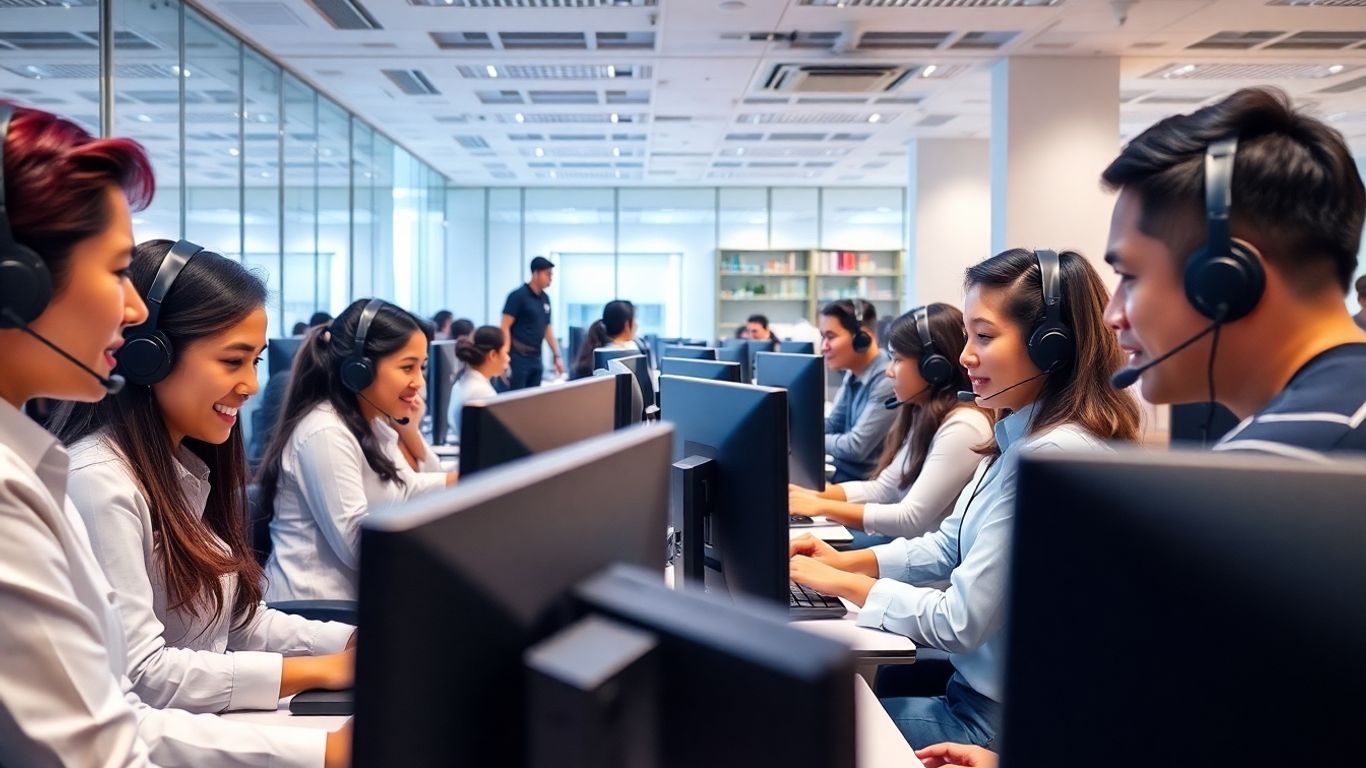 Professional Philippine call center agents working at desks