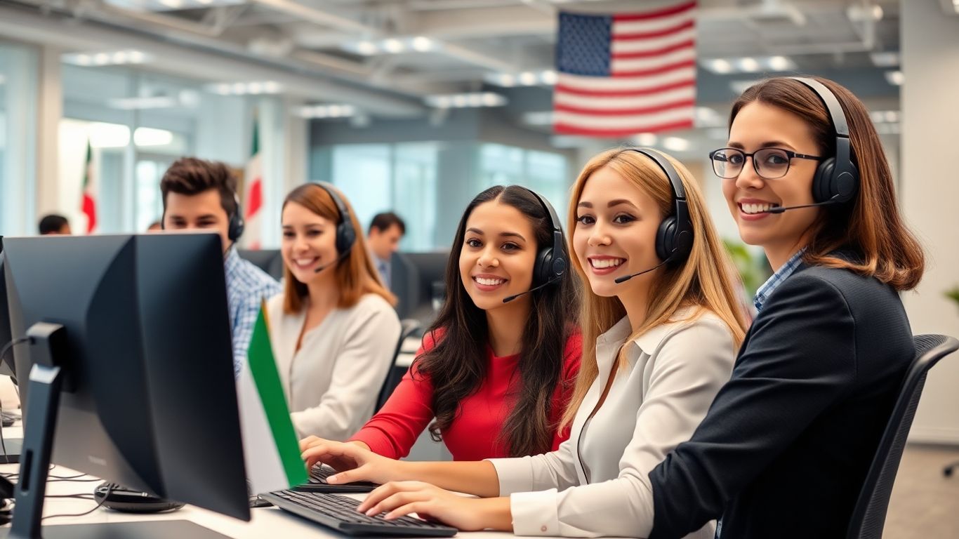 Call center agents in Mexico working with computers