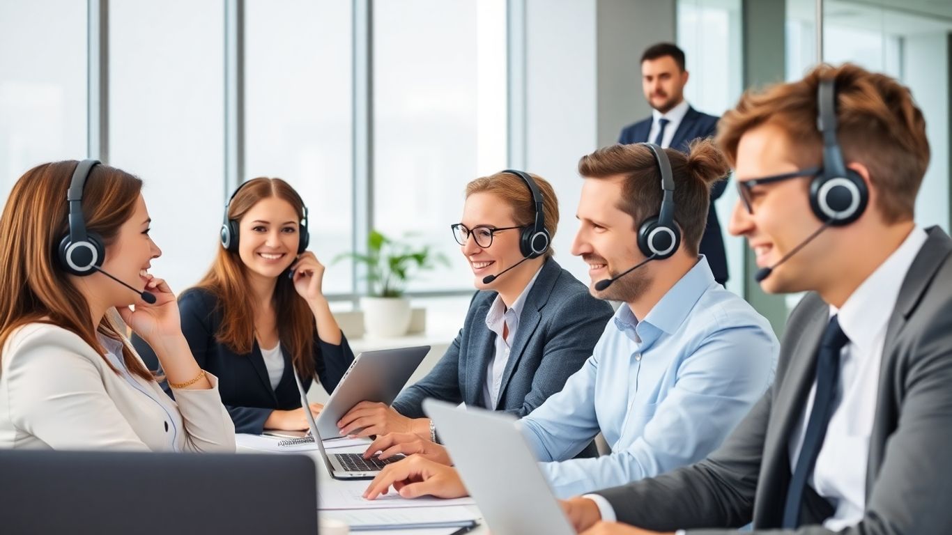 Law firm call center agents assisting clients professionally