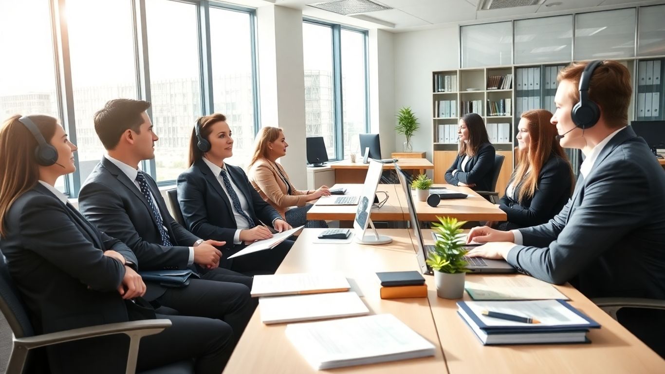 Law firm office with call center agents and attorneys