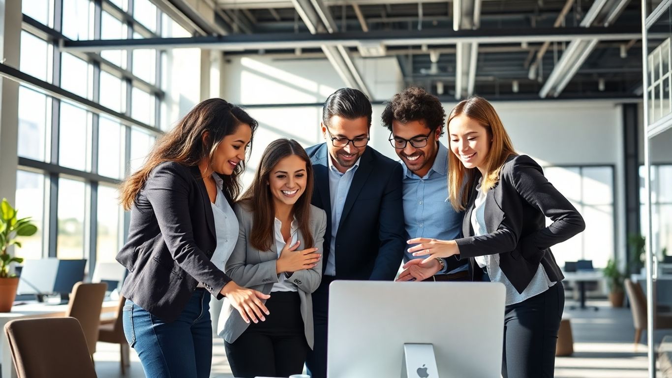 Call center managers collaborating in a modern office