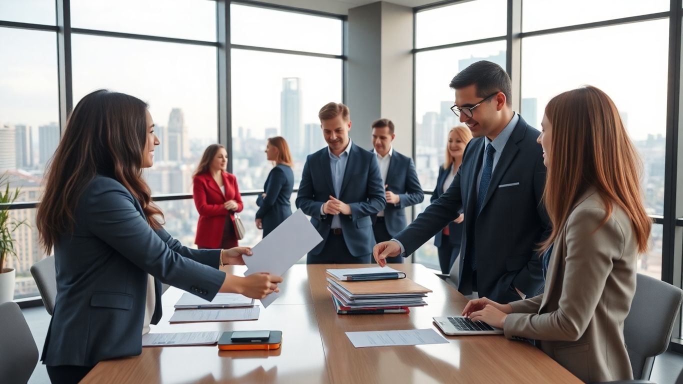 Business professionals meeting in a modern office setting