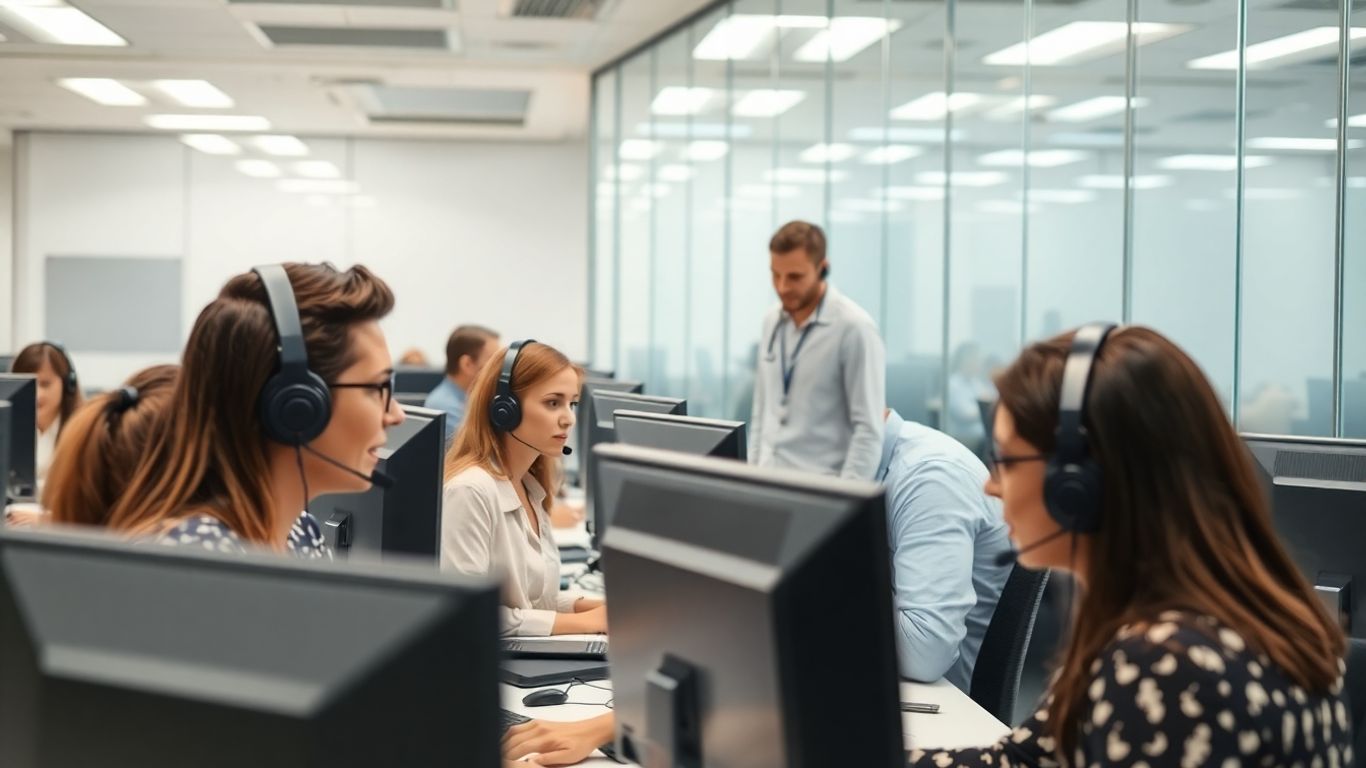 Supervisor monitoring agents at busy call center