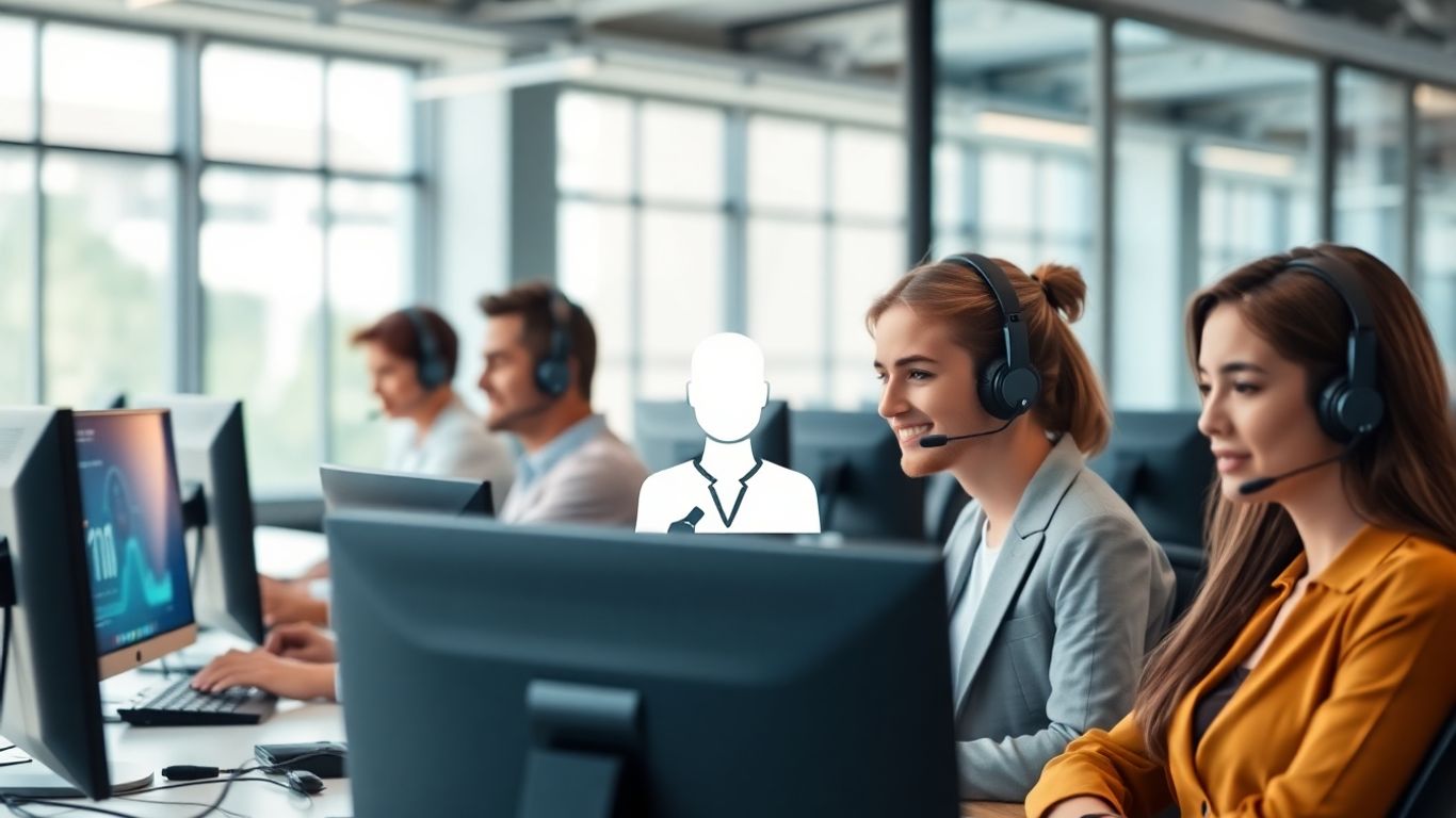 Modern call center with AI virtual receptionist and agents