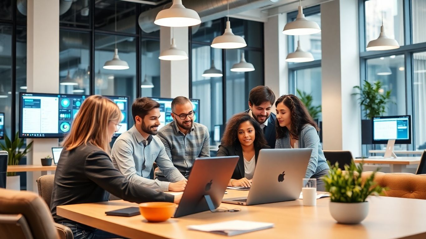 Team working with integrated digital tools in office