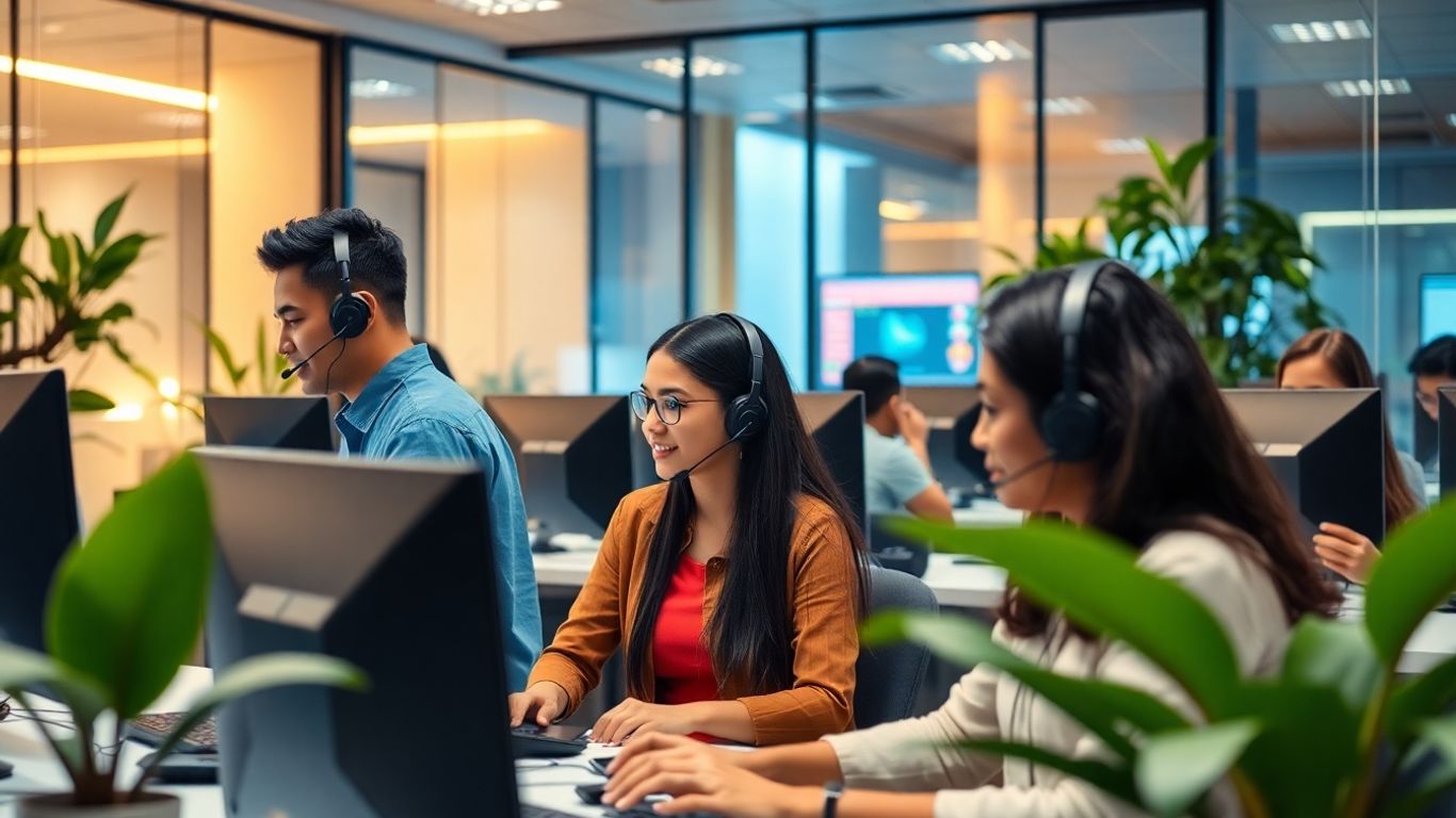 Philippine call center agents working at computers together
