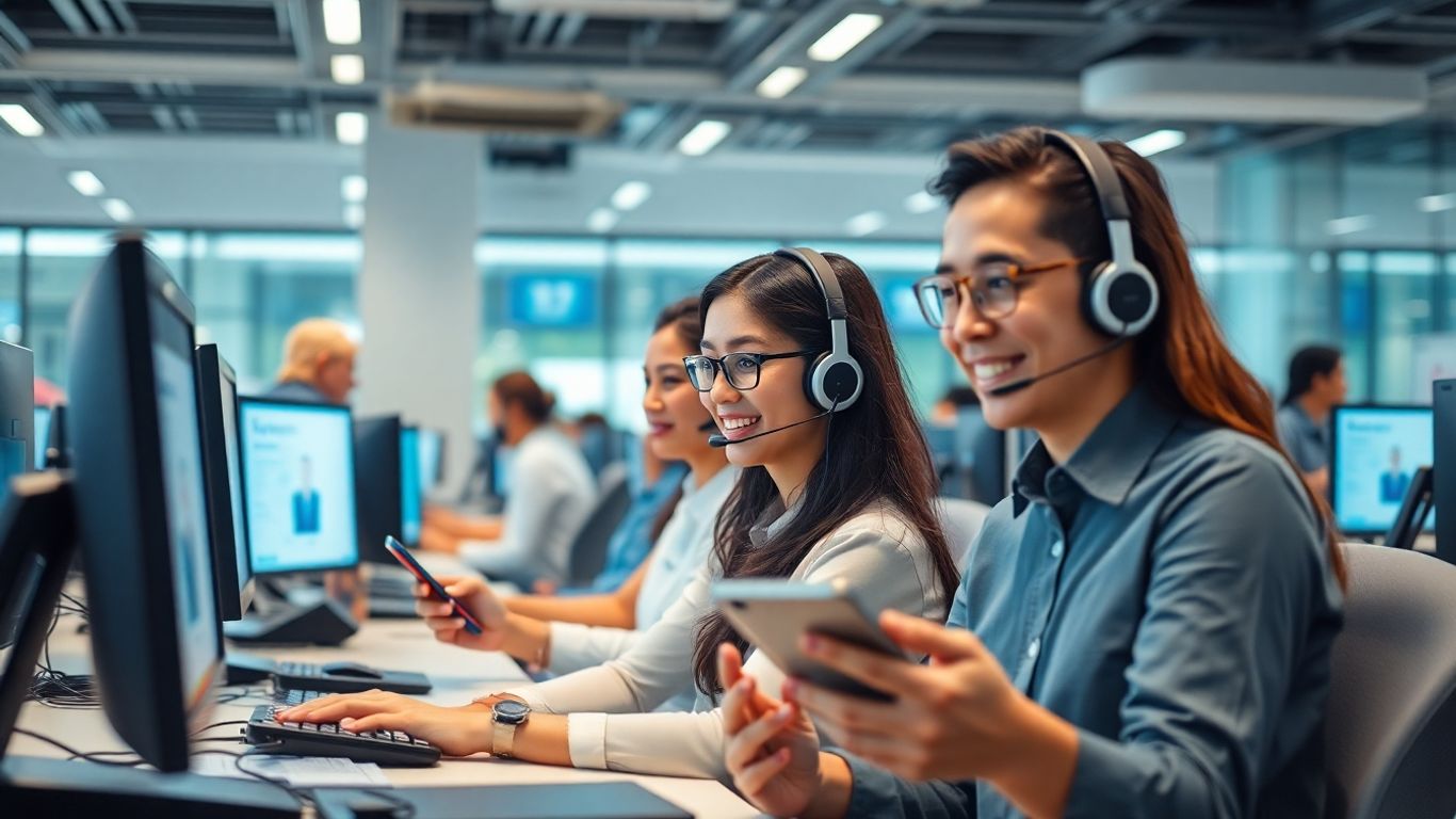 Filipino call center agents using multiple digital devices