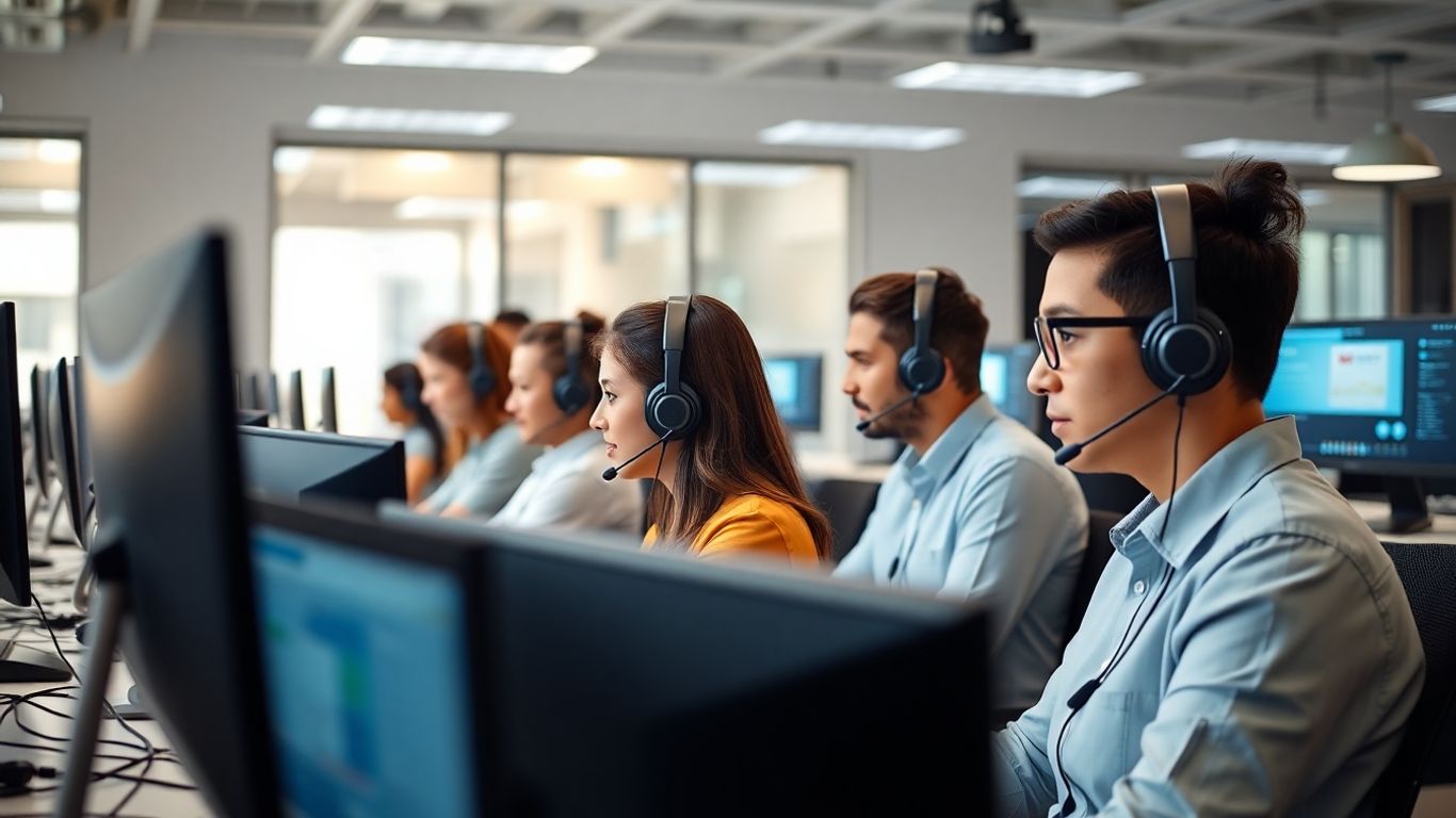 Small business call center with agents at computers