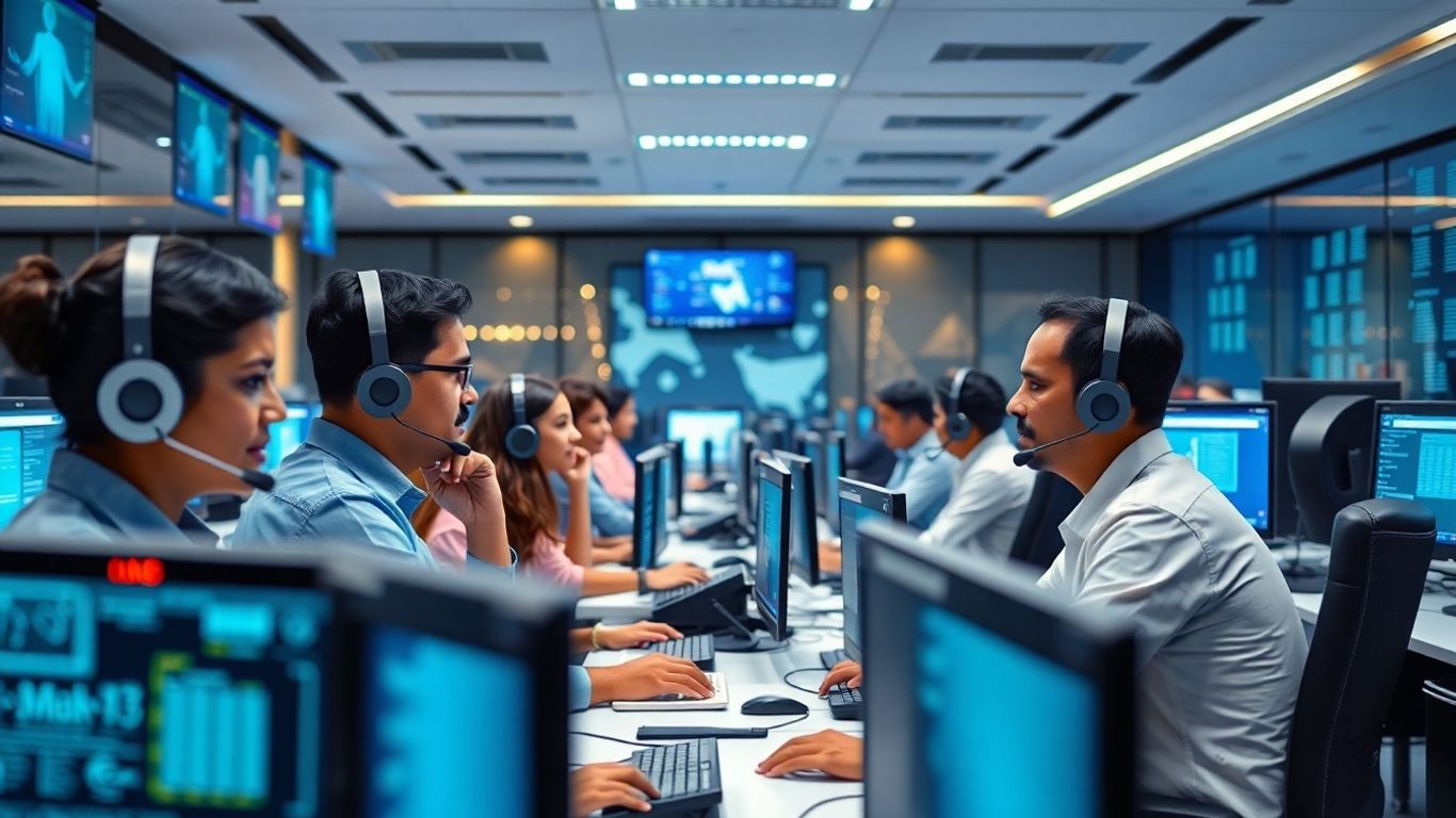 Modern Indian call center agents using advanced technology