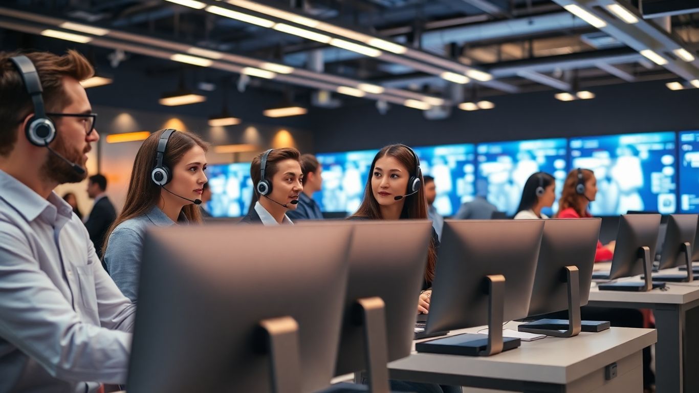 Modern call center with professionals and advanced technology