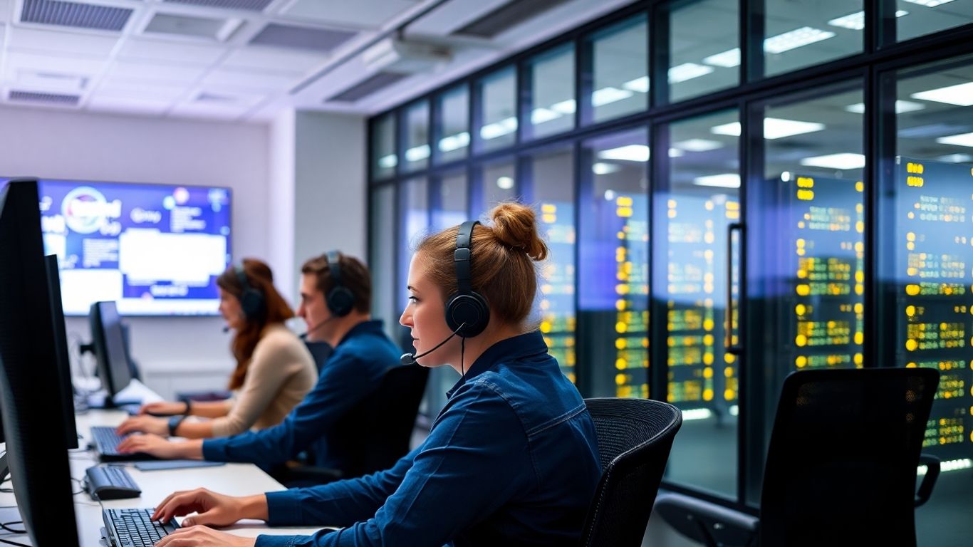 Modern call center agents with secure server room