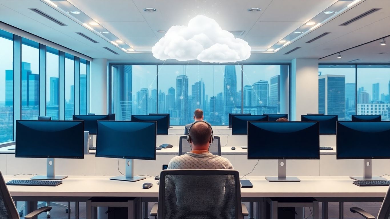 Modern call center with agents connected to a cloud