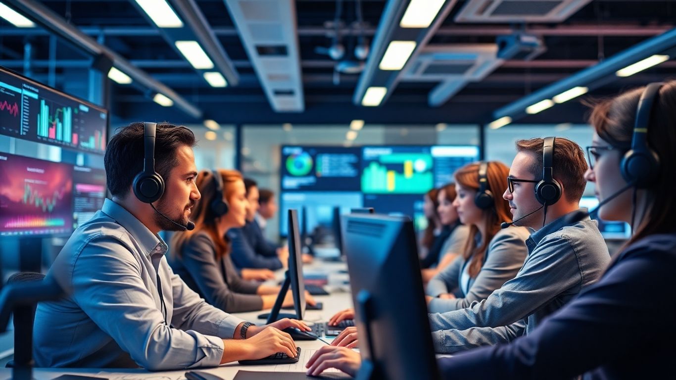 Call center agents working with advanced digital tools