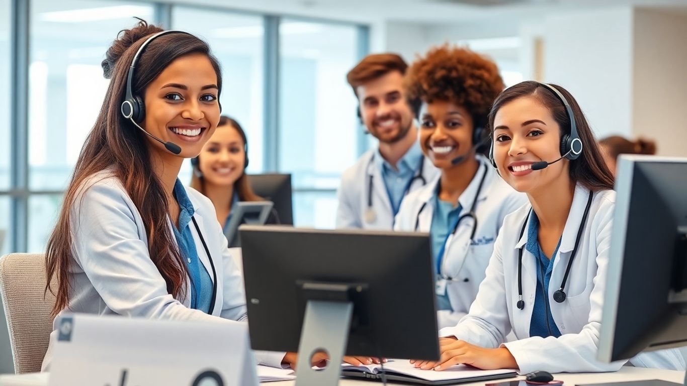 Healthcare call center agents helping patients in hospital