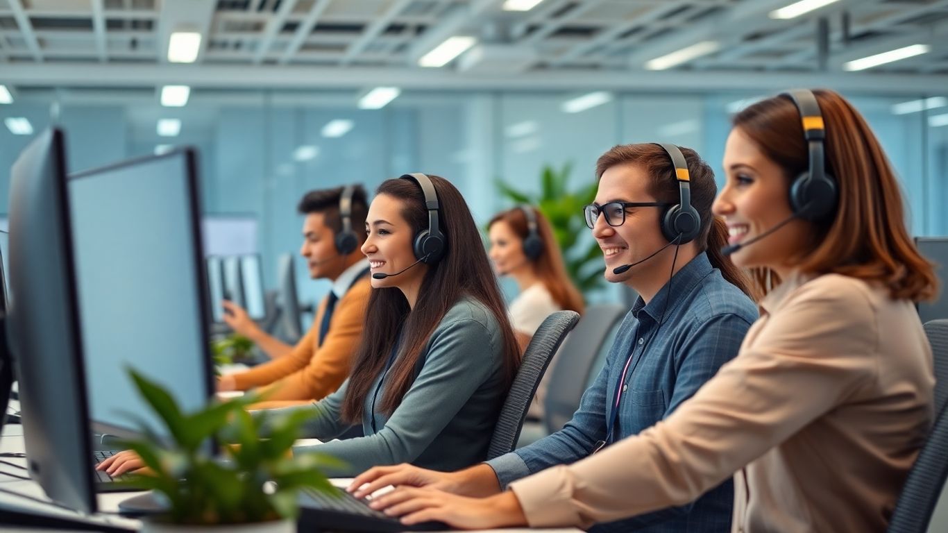 Call center agents working in a modern office