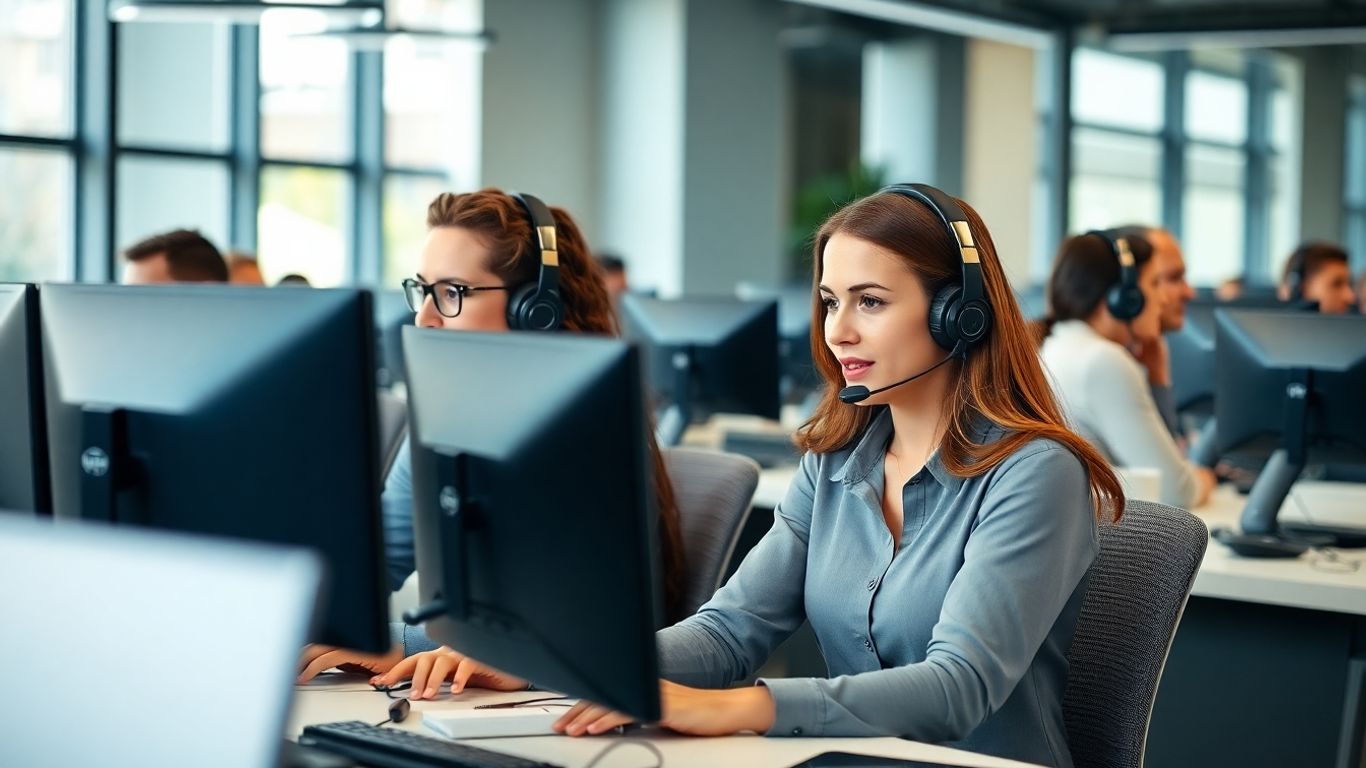 Customer service agents actively engaged in a call center