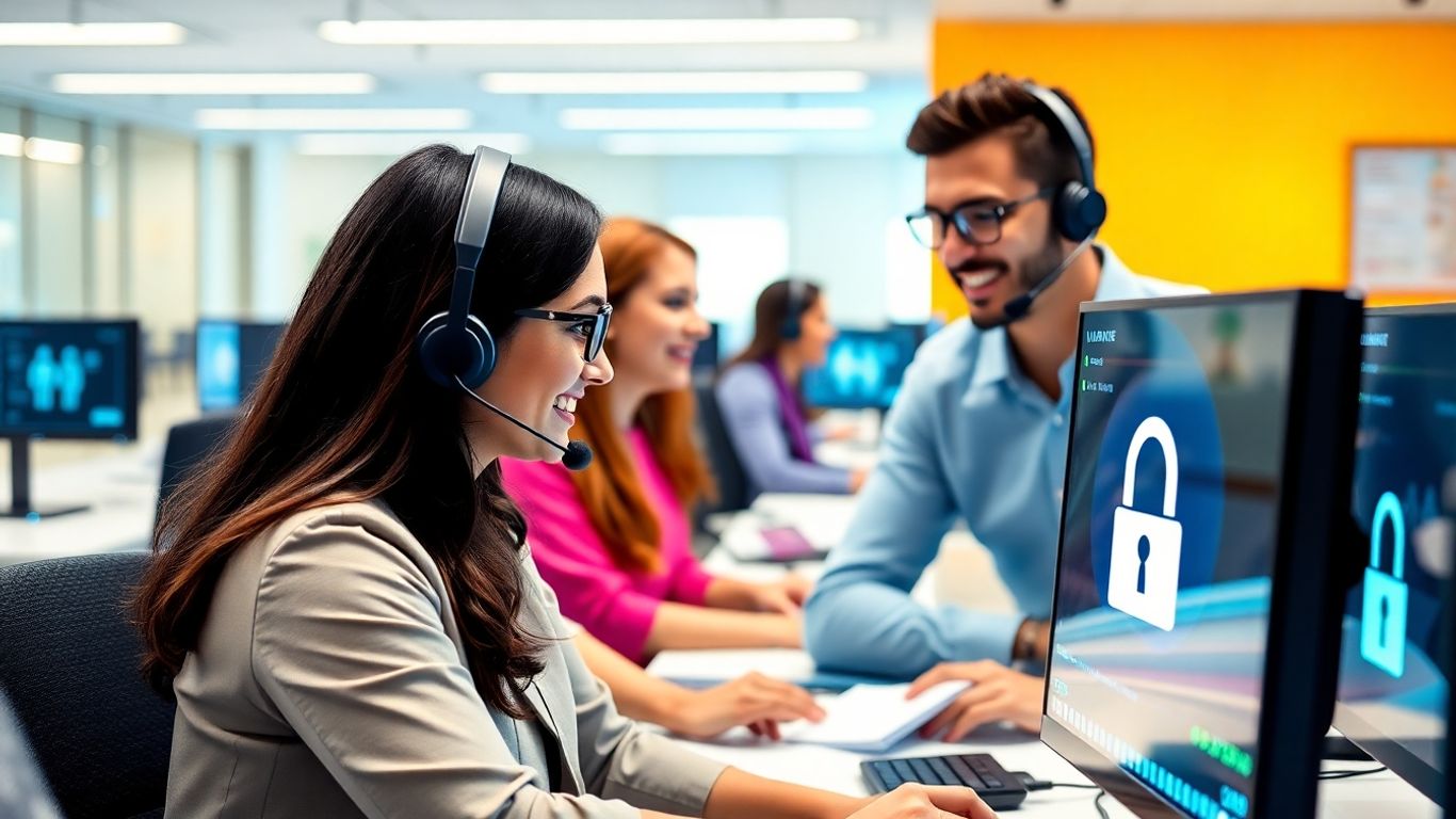 Call center agents in high-tech secure environment