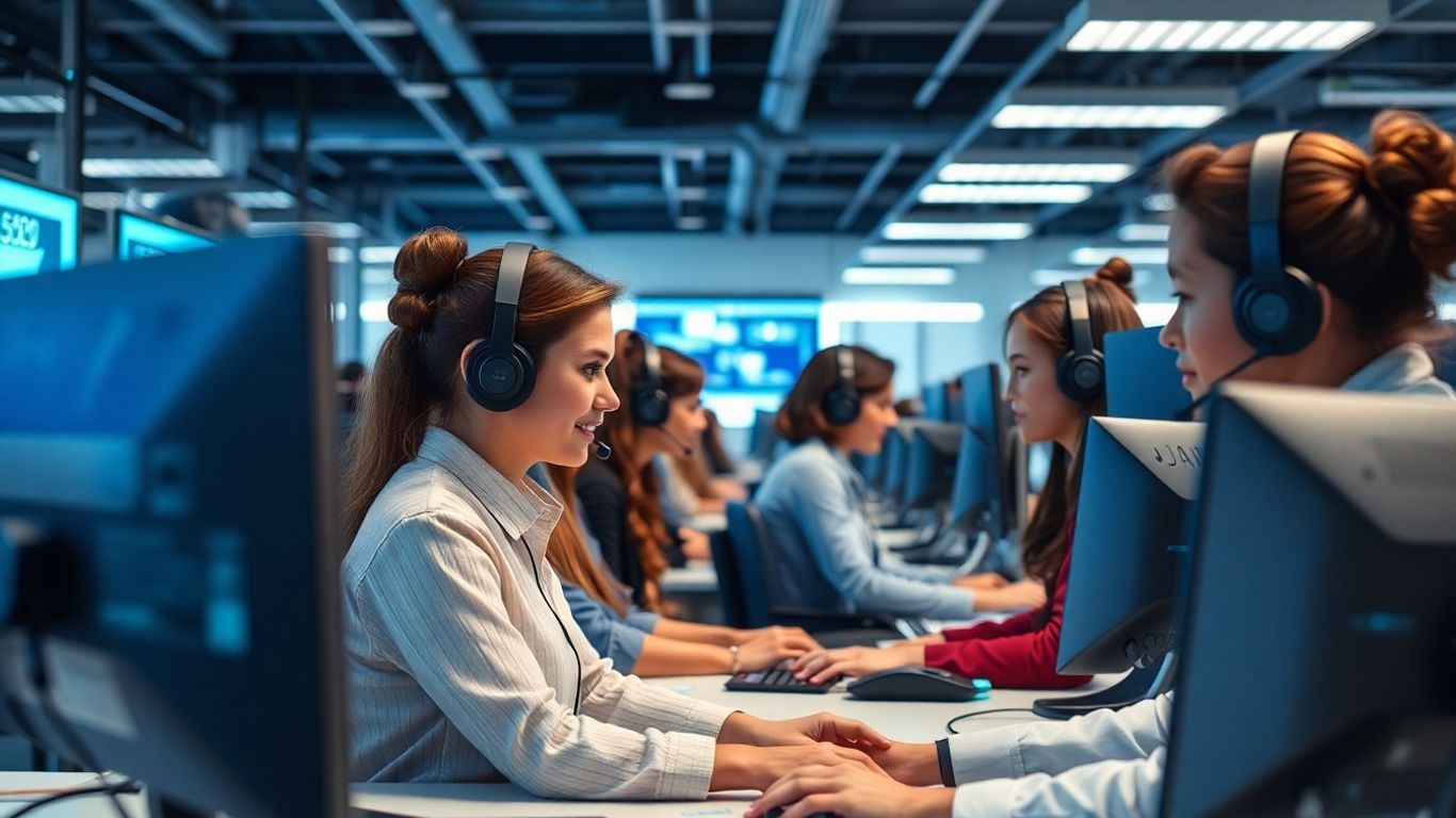 Modern call center with AI technology and diverse agents