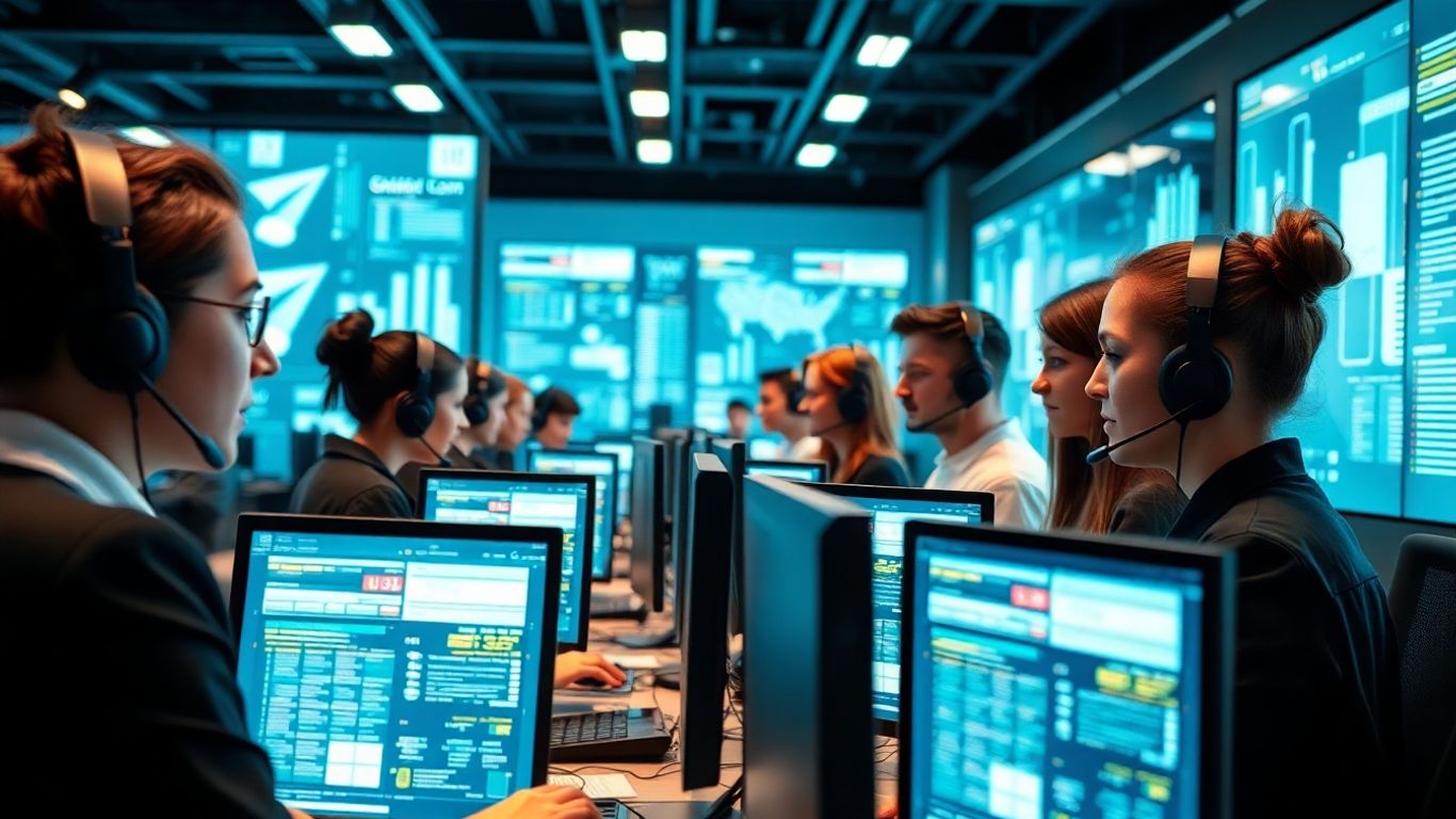 Modern call center with advanced technology and diverse agents
