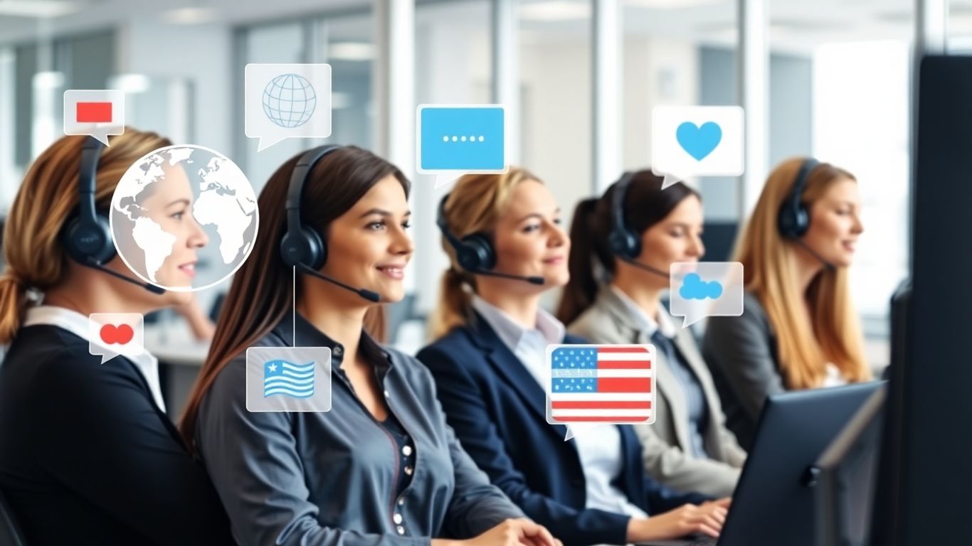 Call center agents with global multilingual digital overlay.