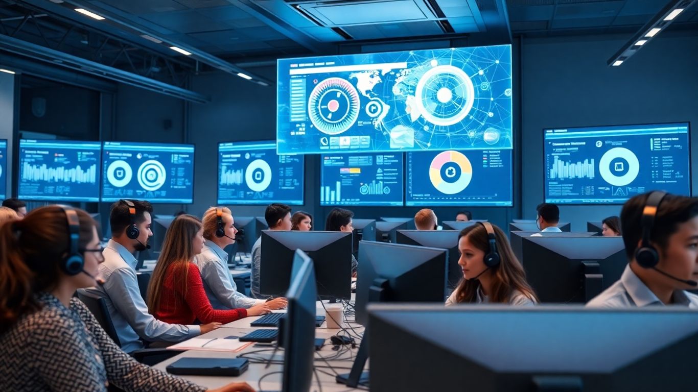 Modern call center agents with advanced technology