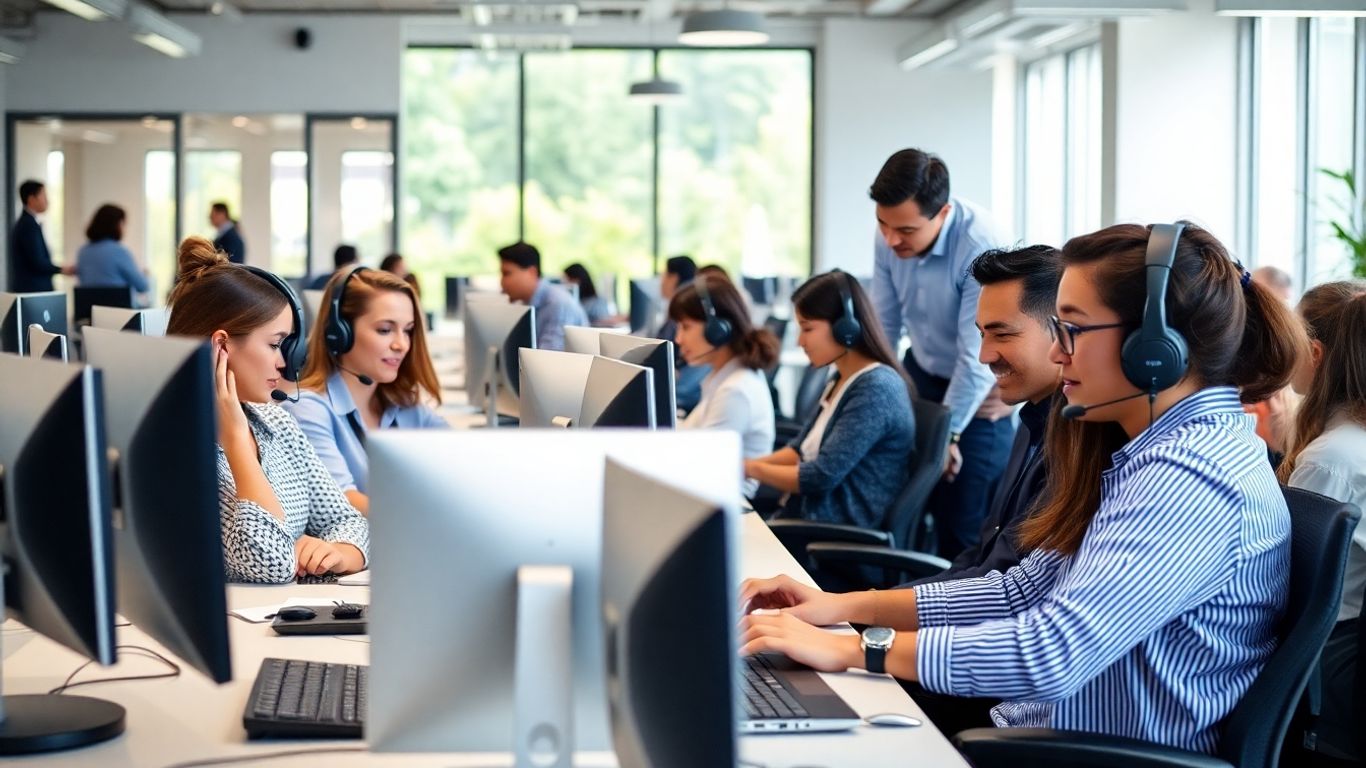 Agents and supervisors working in modern call center