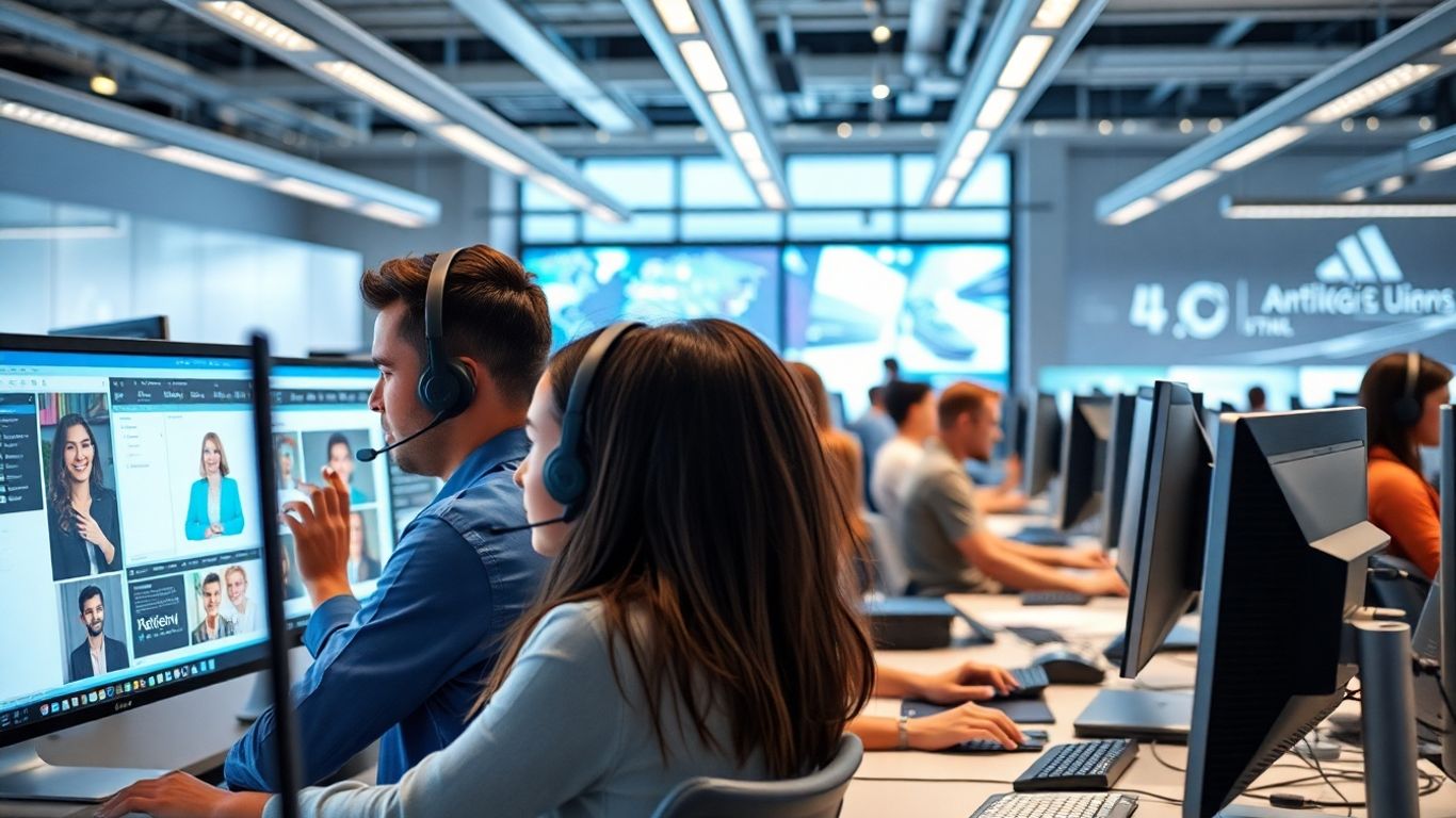 Modern call center agents working with advanced technology