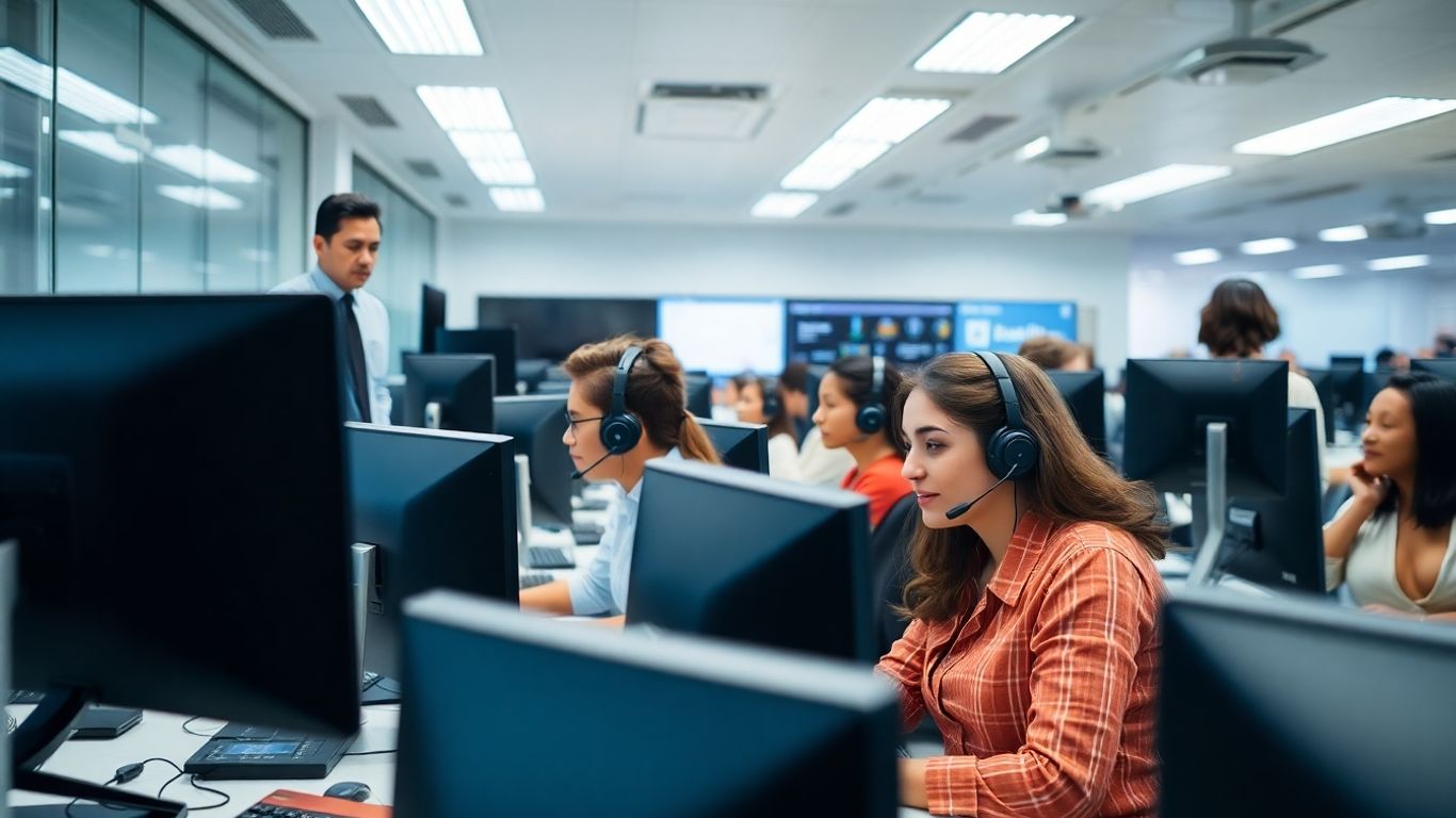 Modern call center team working under secure environment