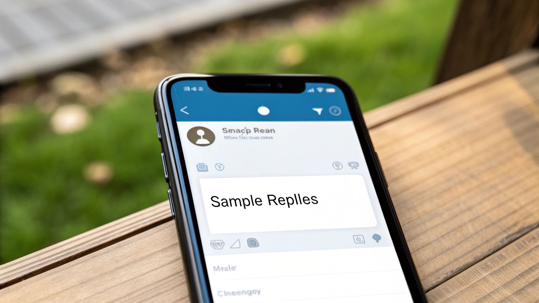 A person typing a text message on their phone, focusing on the screen.
