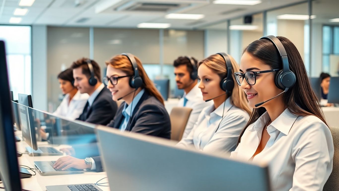Modern call center agents managing multiple calls