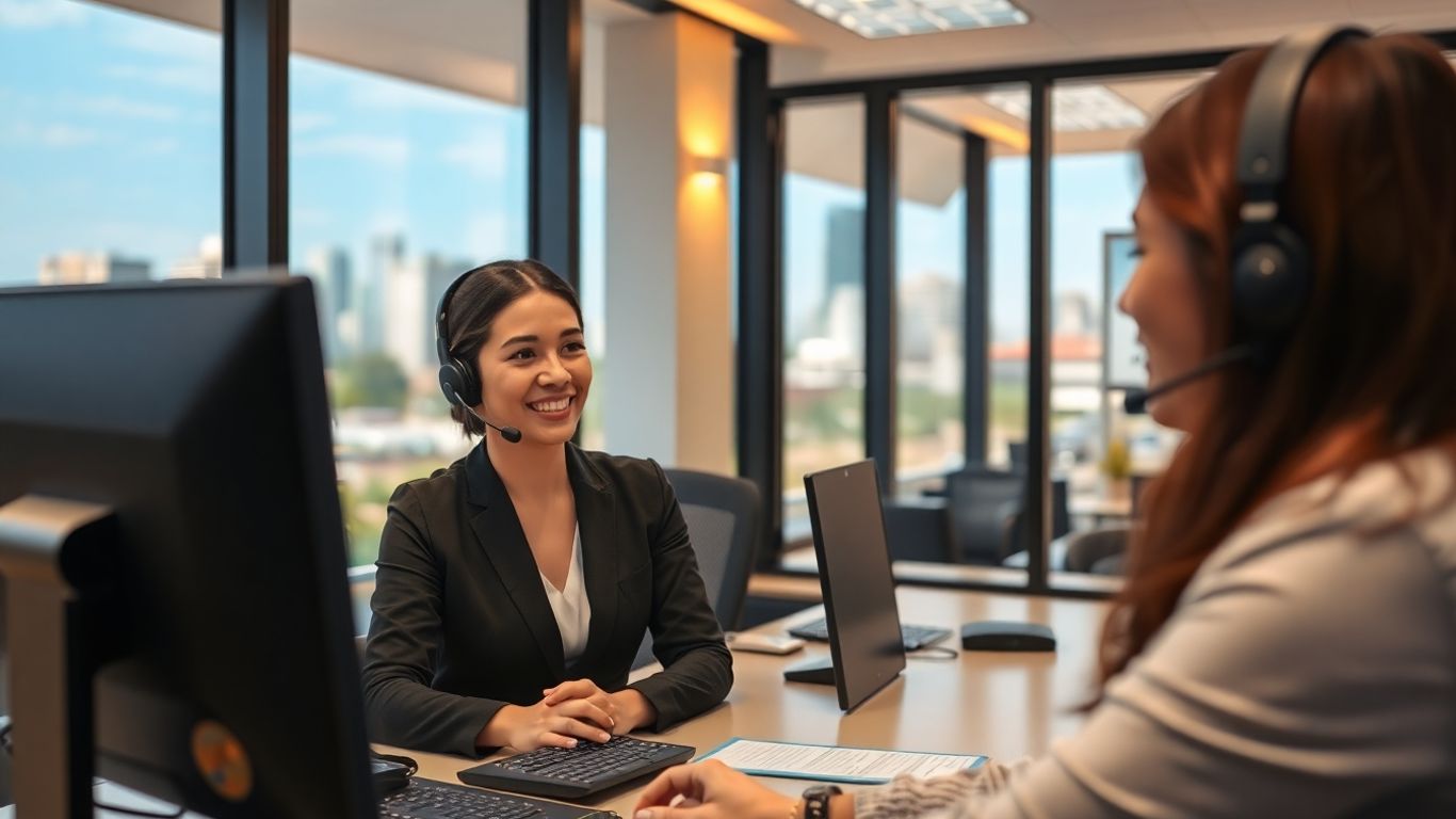 Friendly Laredo answering service operator assisting customer