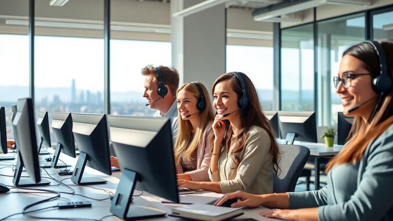 Call center agents assisting customers in Spokane office.