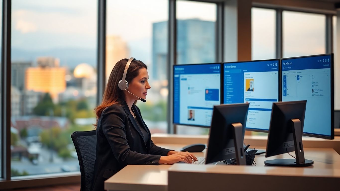 Receptionist answering phone in modern Boise office setting
