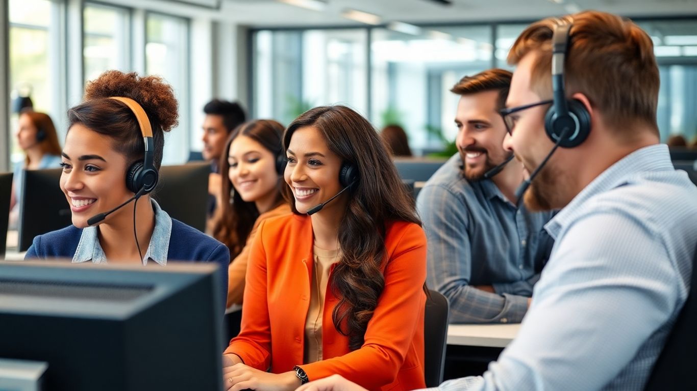 Professional call center agents assisting business clients