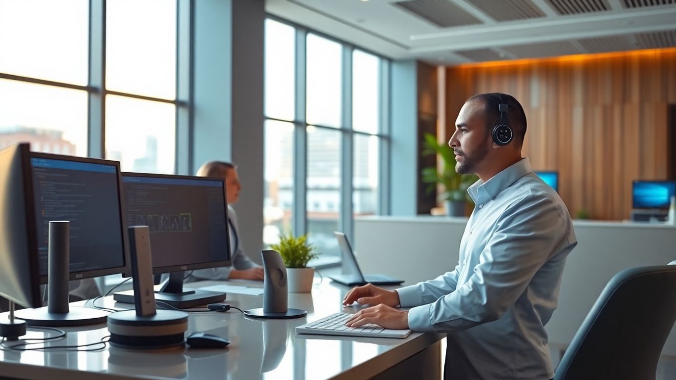 AI receptionist assisting clients in a modern Toledo office
