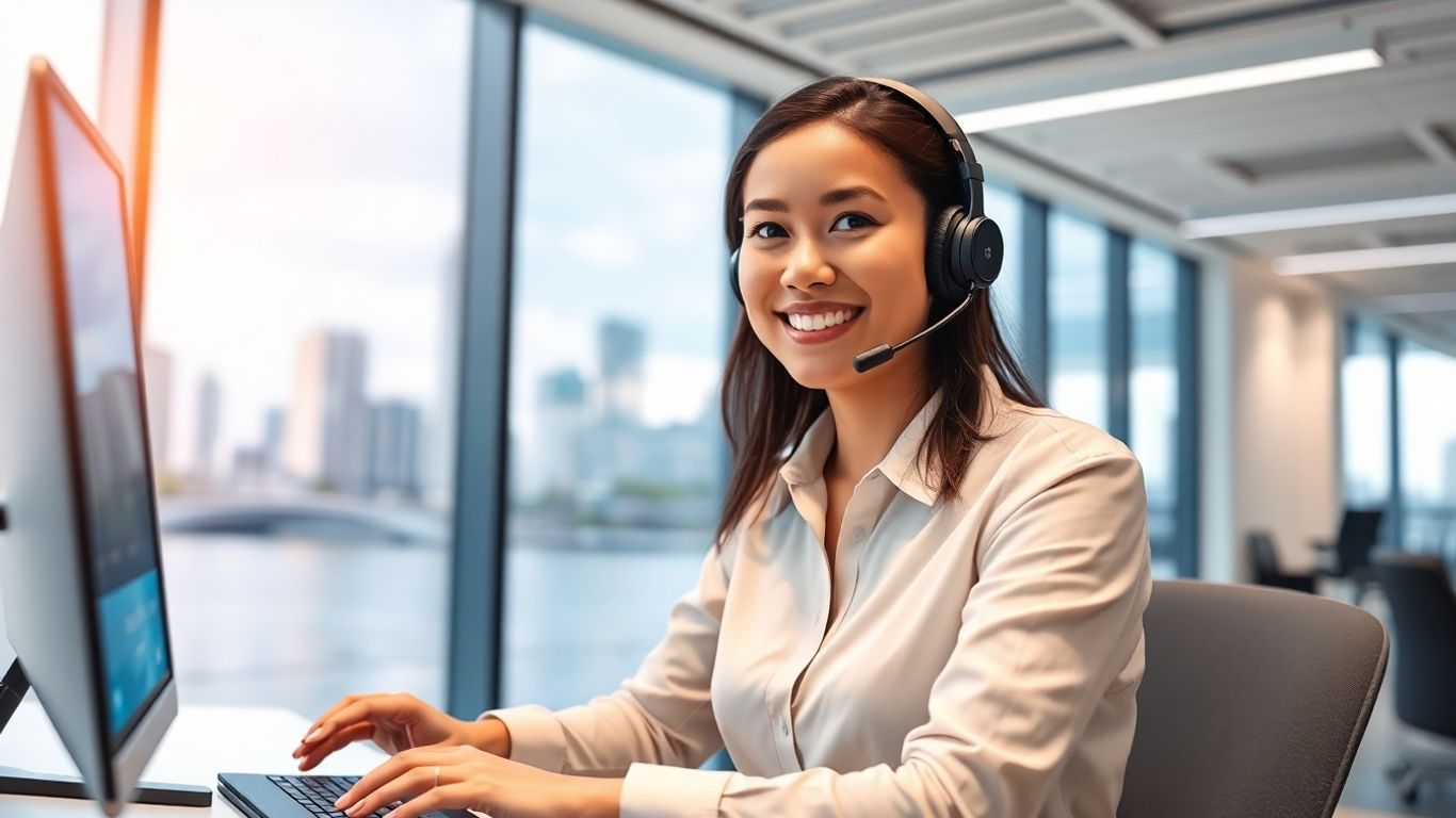 Call center agent with futuristic interface by riverside