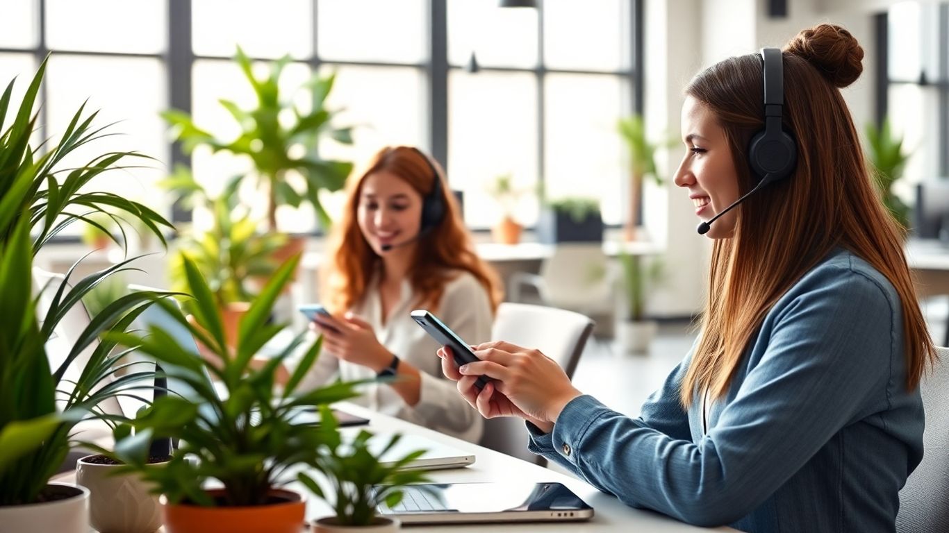 Customer service agents working with digital devices in office