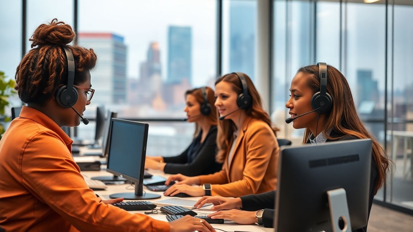 Call center employees working in a Wichita office.