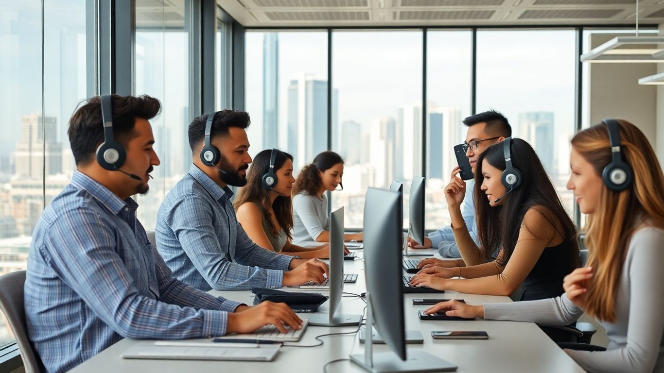 Diverse professionals communicating in a modern Irvine office