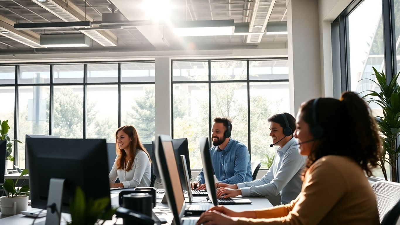 Professionals using headsets in a modern Glendale office
