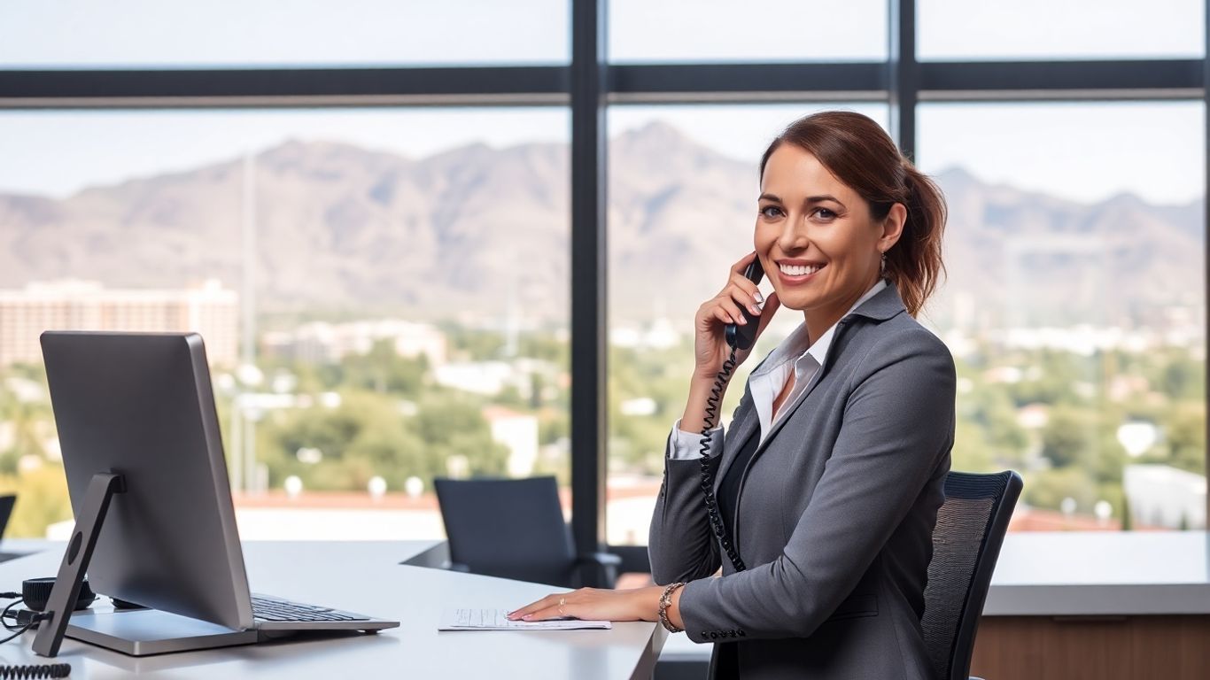 Receptionist taking call in Scottsdale office setting