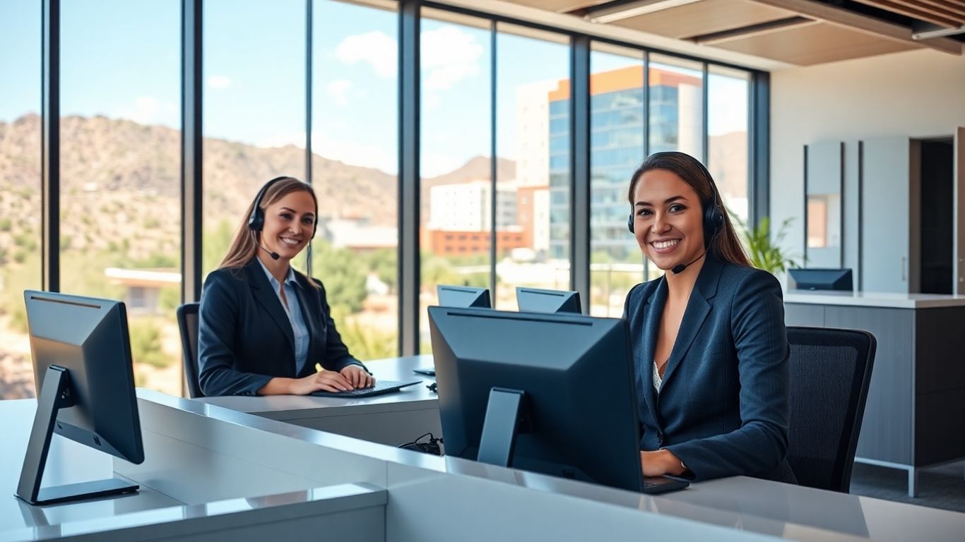 Receptionists in Scottsdale office answering calls professionally.