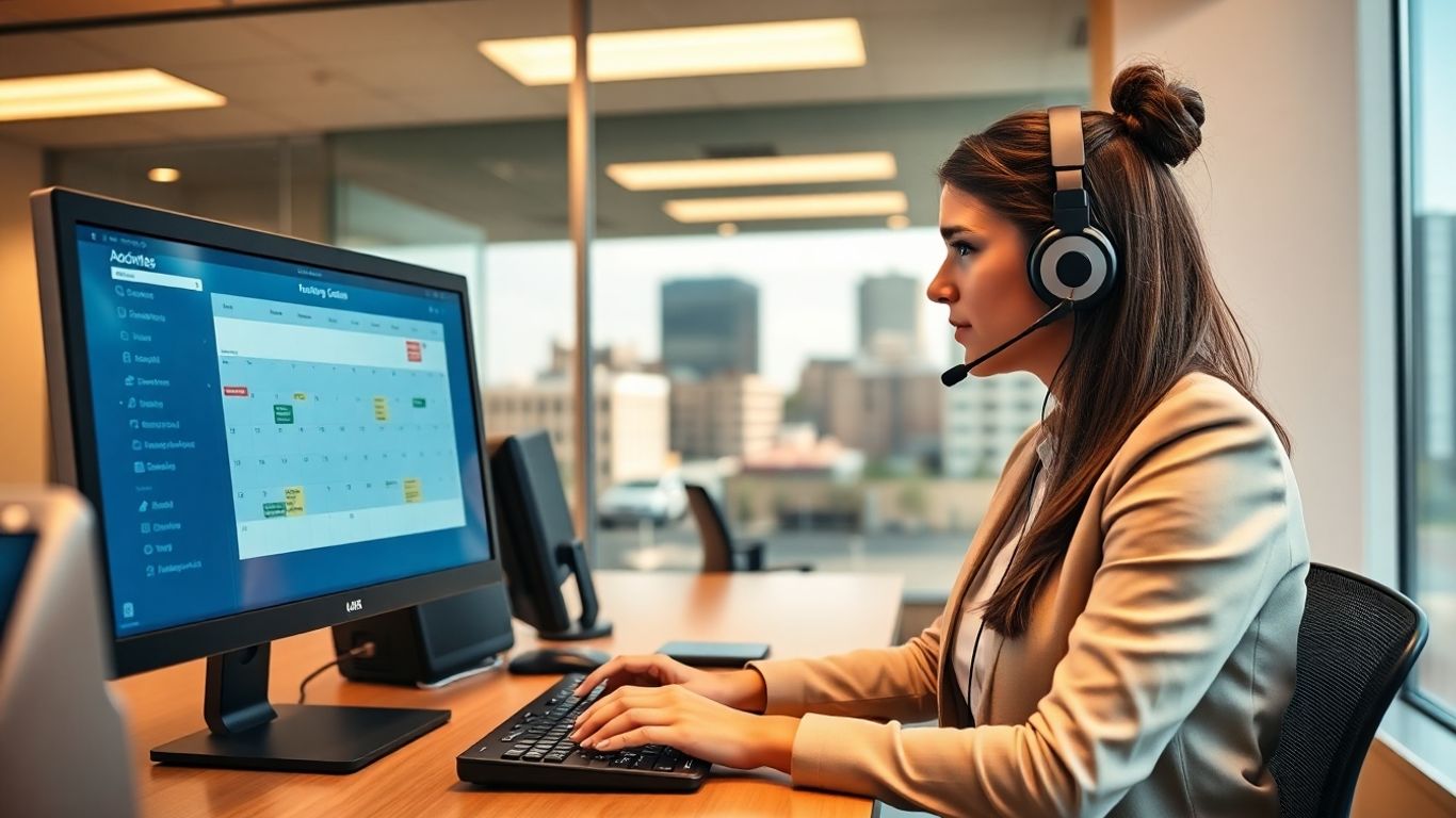 Receptionist scheduling appointments in modern Knoxville office