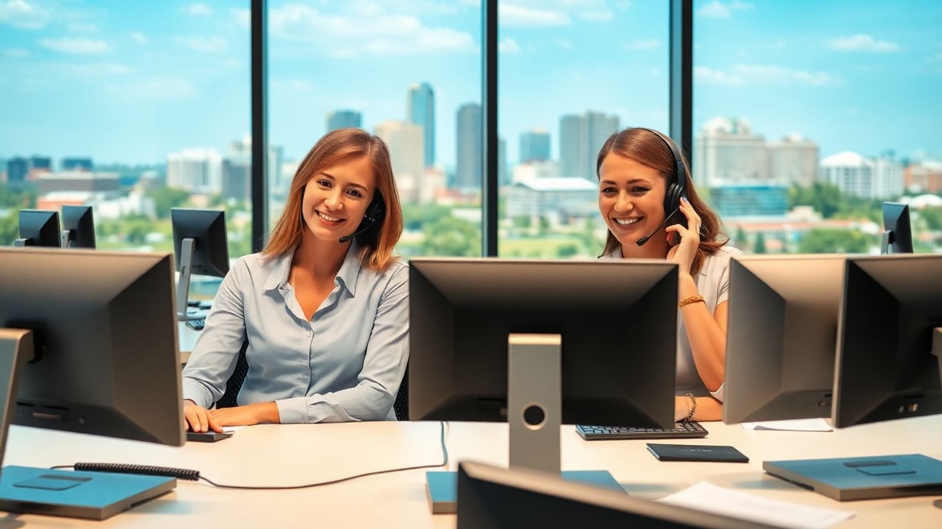 Receptionists answering phones in modern Huntsville office