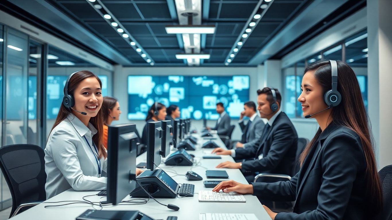 Receptionists answering calls in a modern Huntsville office