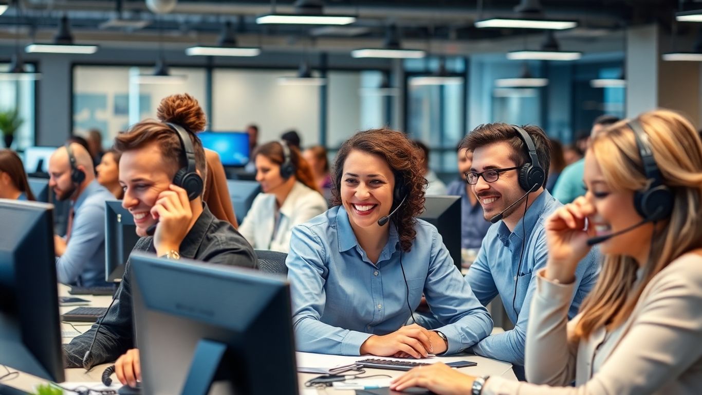 Office workers handling multiple phone calls simultaneously