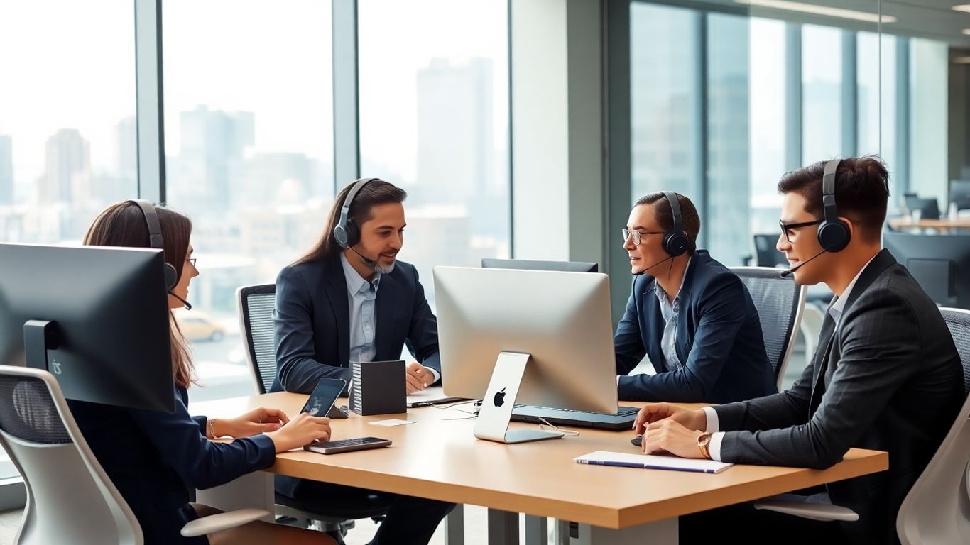 Team using headsets in modern Yonkers office workspace