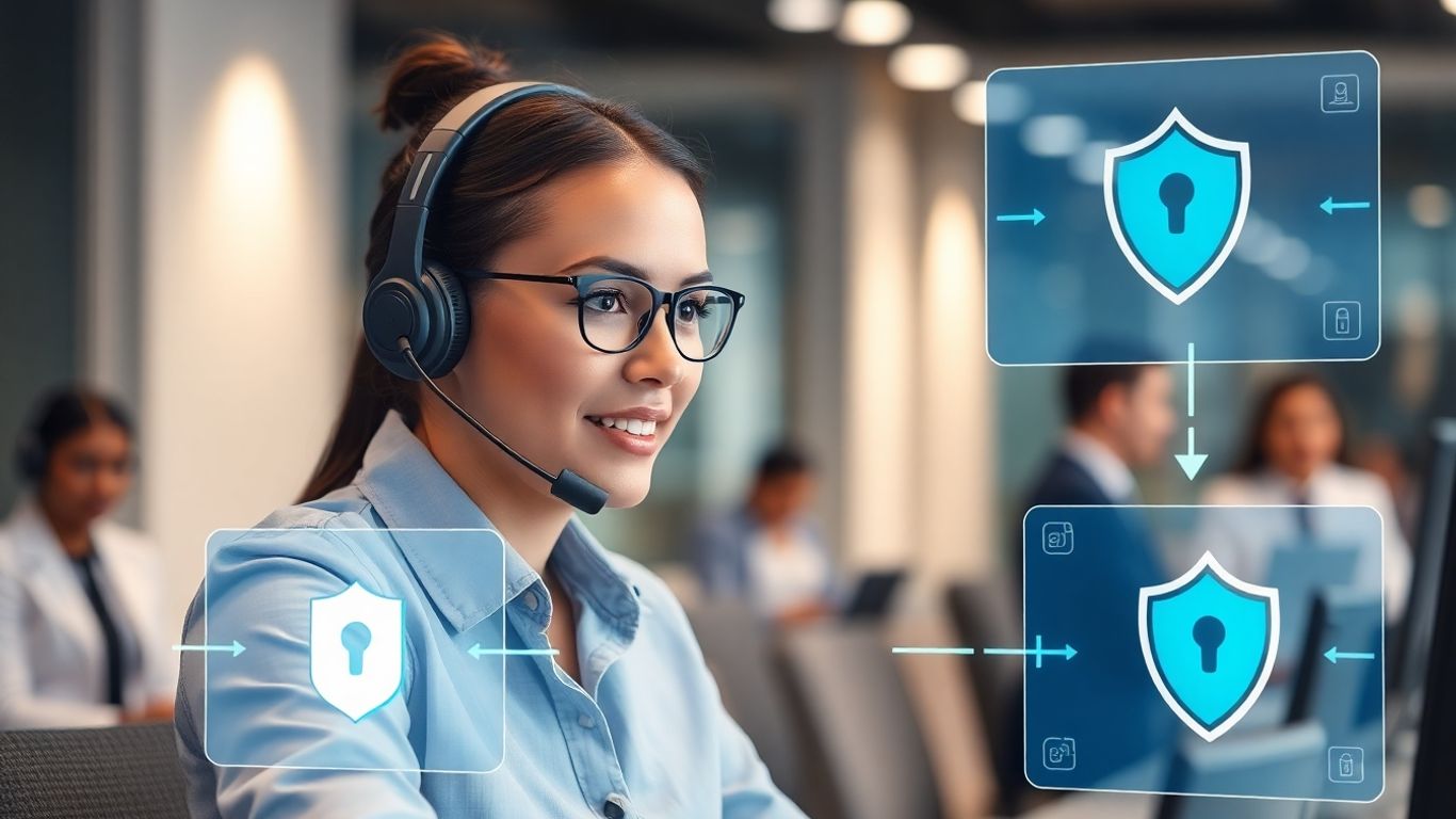 Call center agent handling secure business communications