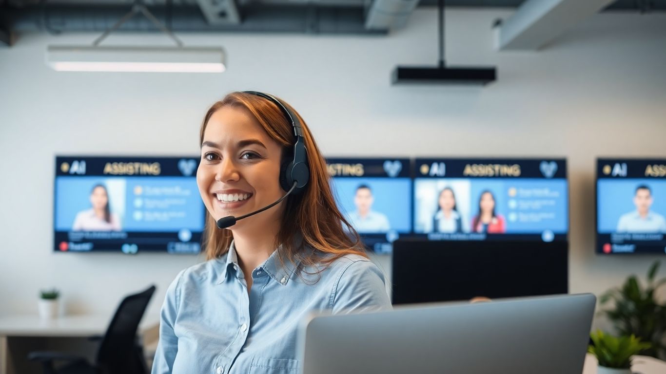 Customer support agent using AI technology in Fontana office.