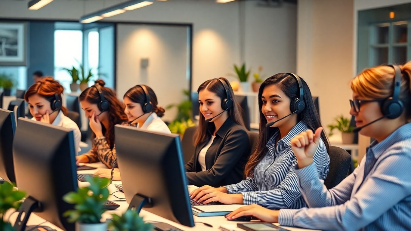 Receptionists answering calls in a modern office setting